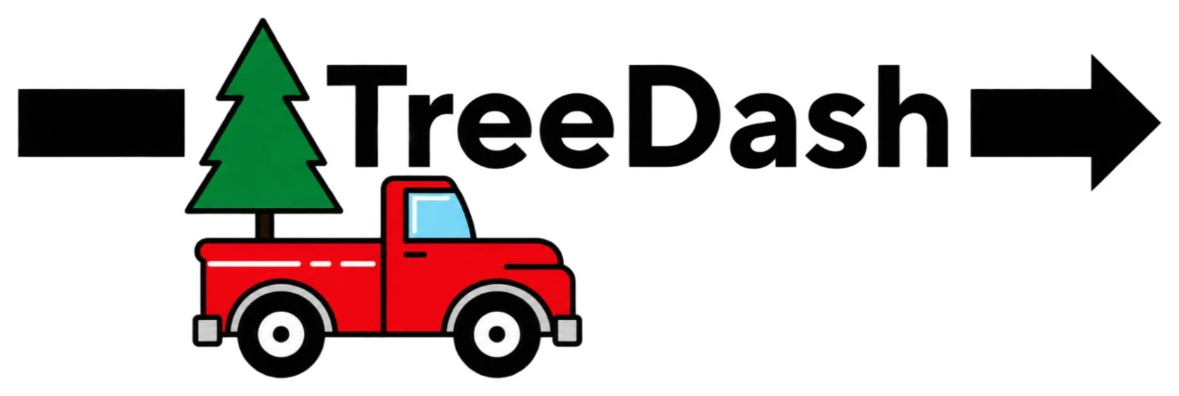 TreeDash — red pickup truck carrying a Christmas tree